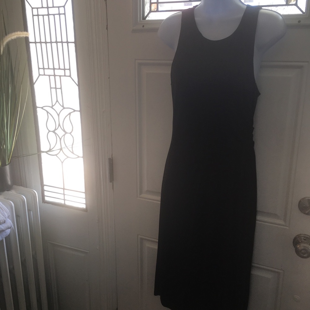 LNWOT Ann Taylor LOFT Black Mid Leg Length Dress wTwist Waist Detail FullyLined